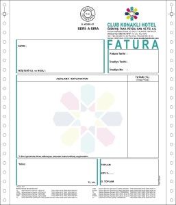 sürekli form fatura konaklı hotel
